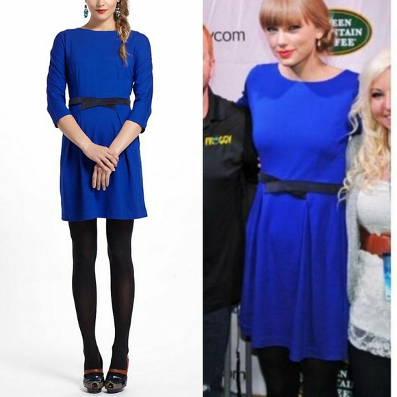 Anthropologie Girls from Savoy Ponte Sapphire Blue Dress Black Velvet Belt - Picture 2 of 7